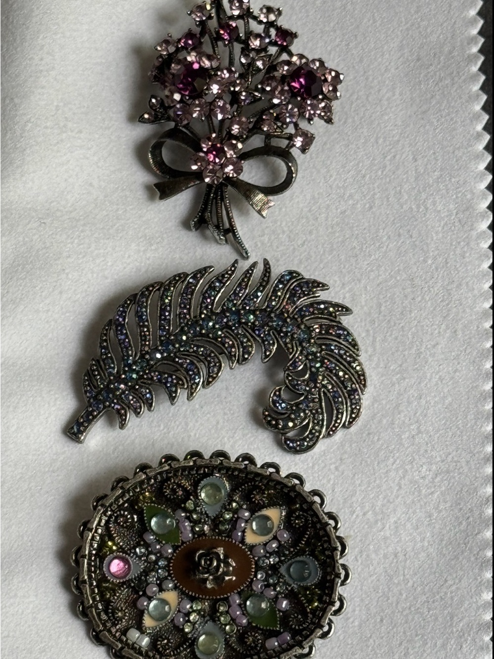 Three Vintage-Inspired Multicolor Rhinestone Brooch’s. Unstamped Untested